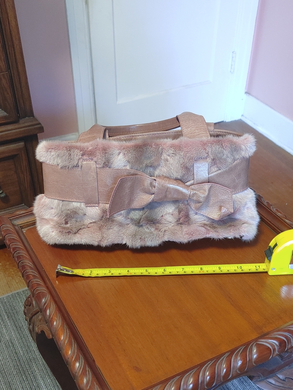 Pink Mink Fur And Leather Handbag